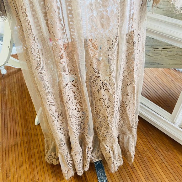 - Boho Lace Flare Sleeve Duster - Taupe - Picture 11 of 13